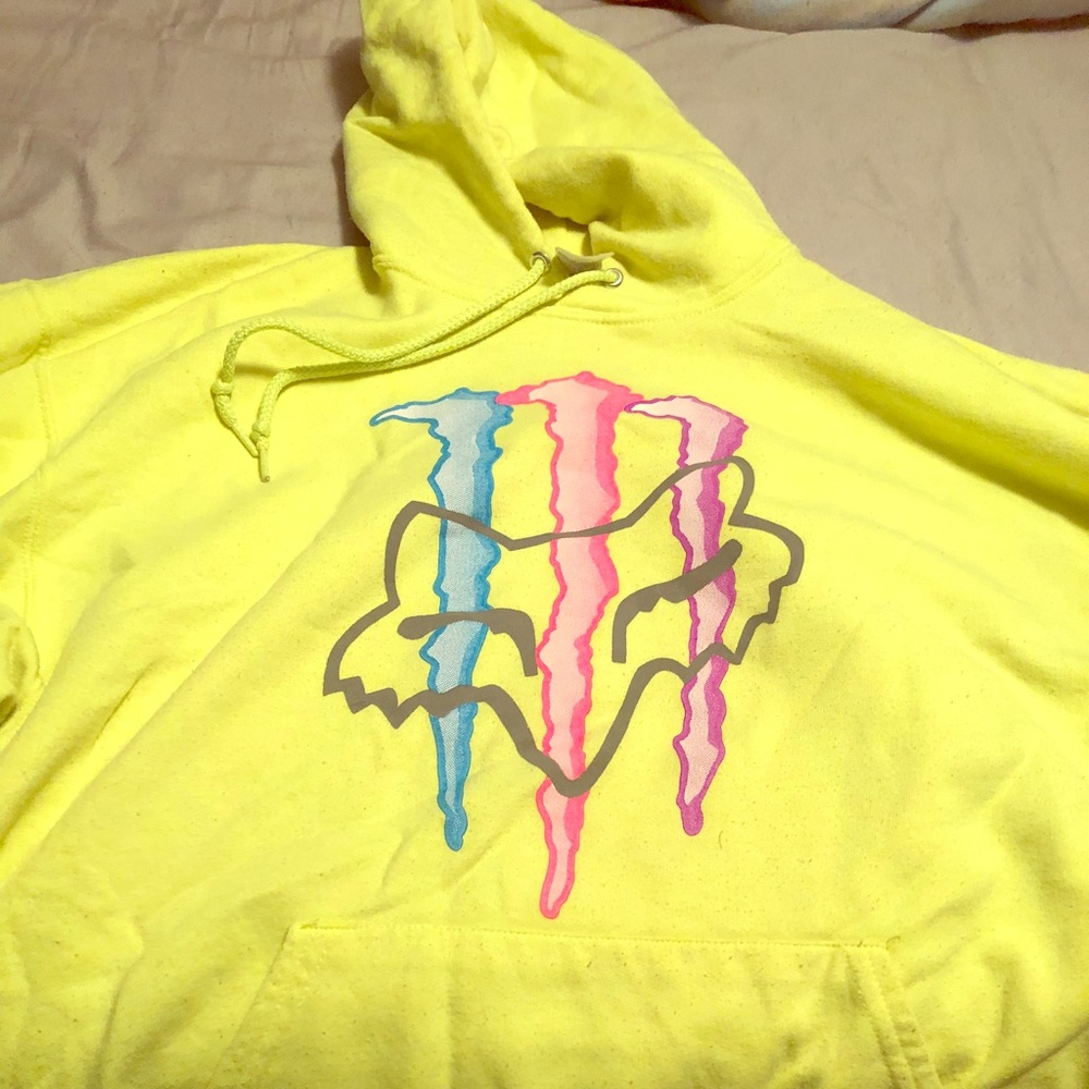 Neon yellow fox and monster energy hoodie